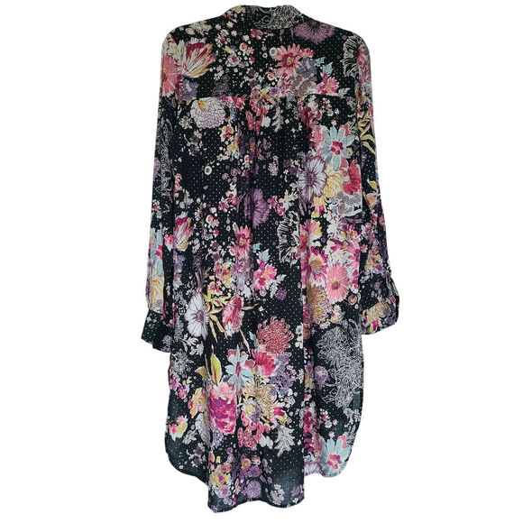 Anthropologie Maeve Autumnal Floral High-Low Button Front Tunic Top Size Medium - Picture 7 of 9